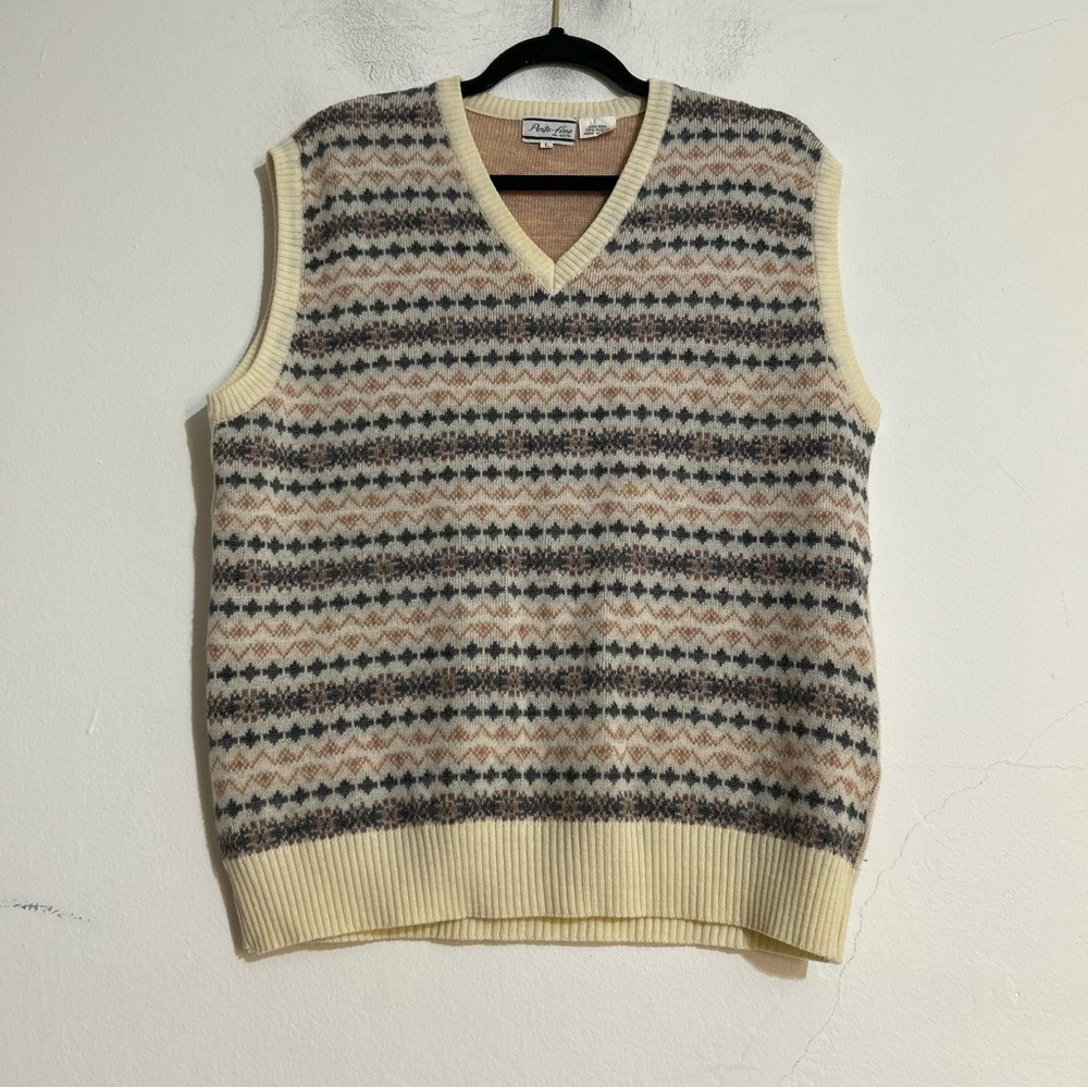 Vintage Porto-Fino Fair Isle Wool Blend Sweater Vest Ski Winter Indie Grandpa